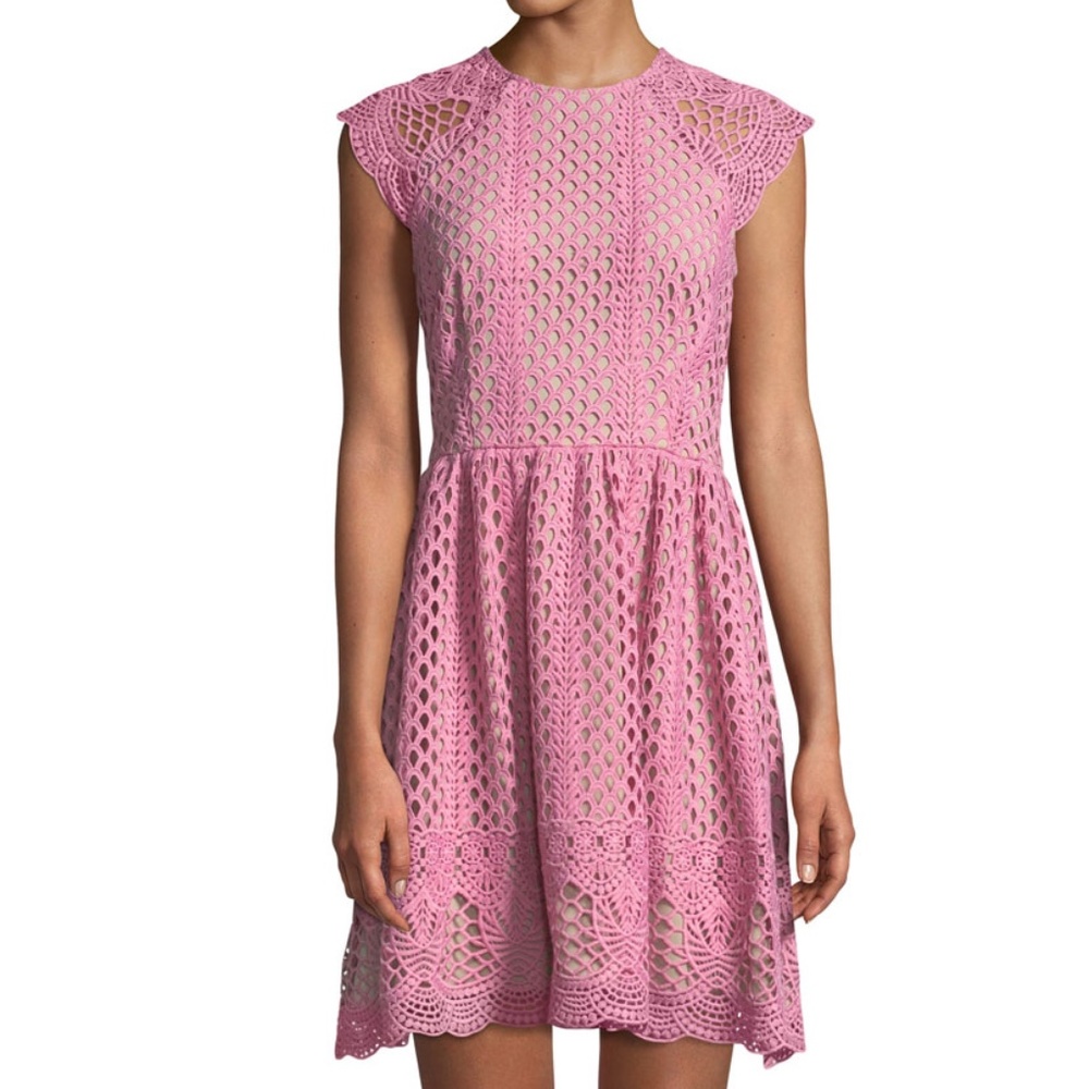 Shoshanna Rose Pink Crochet Lace Mini Dress